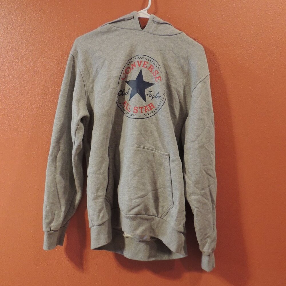Converse Chuck Taylor Hoodie Men Medium Gray Red Blue Outdoor Long Sleeve Hoodie